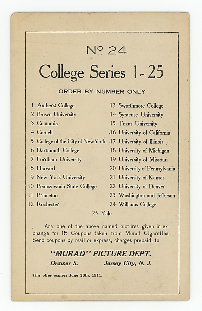 1910-1911 T6 Murad College Series Complete Set (25) with 9 Graded