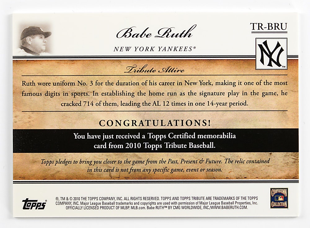 2010 Topps Tribute Babe Ruth Bat Relic Red Parallel #1/1