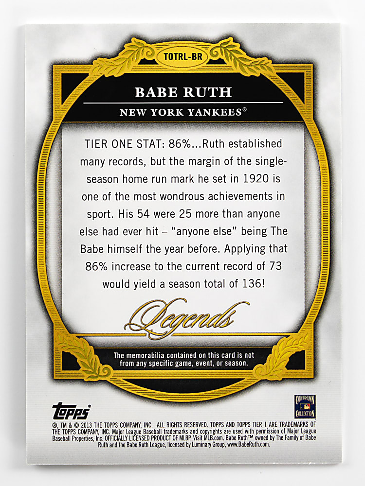 2013 Topps Tier One Babe Ruth Triple Relic Legends #4/5