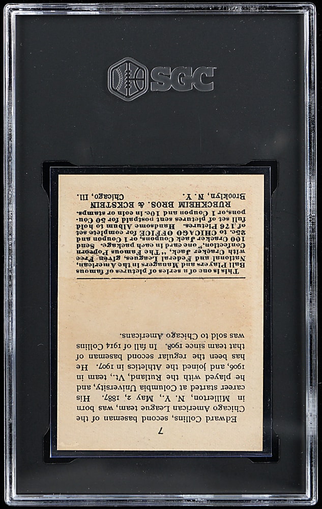 1915 Cracker Jack #7 Eddie Collins SGC NM/MT 8