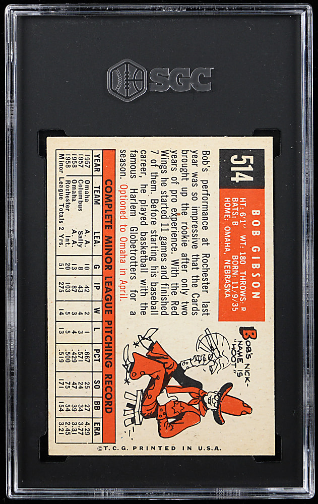 1959 Topps #514 Bob Gibson Rookie SGC EX 5