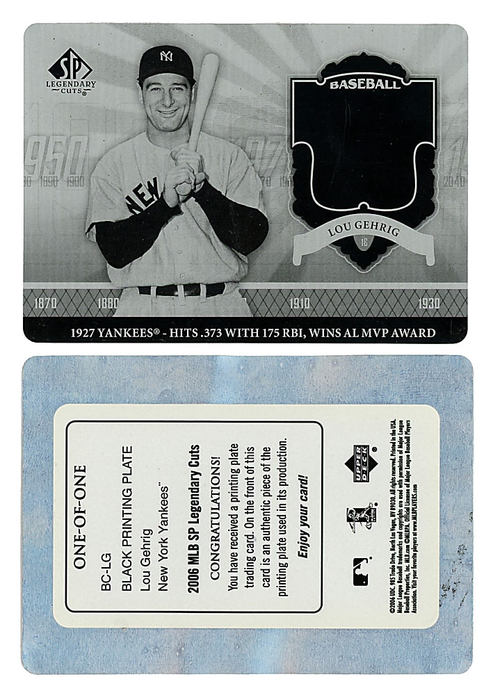 2006 SP Legendary Cuts Lou Gehrig #1/1 Black Printing Plate