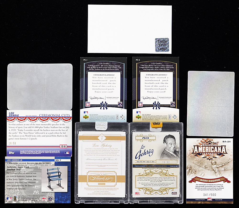 Modern Lou Gehrig Collection (10) with (2) #1/1 Printing Plates, Flawless Diamond & Topps Vault