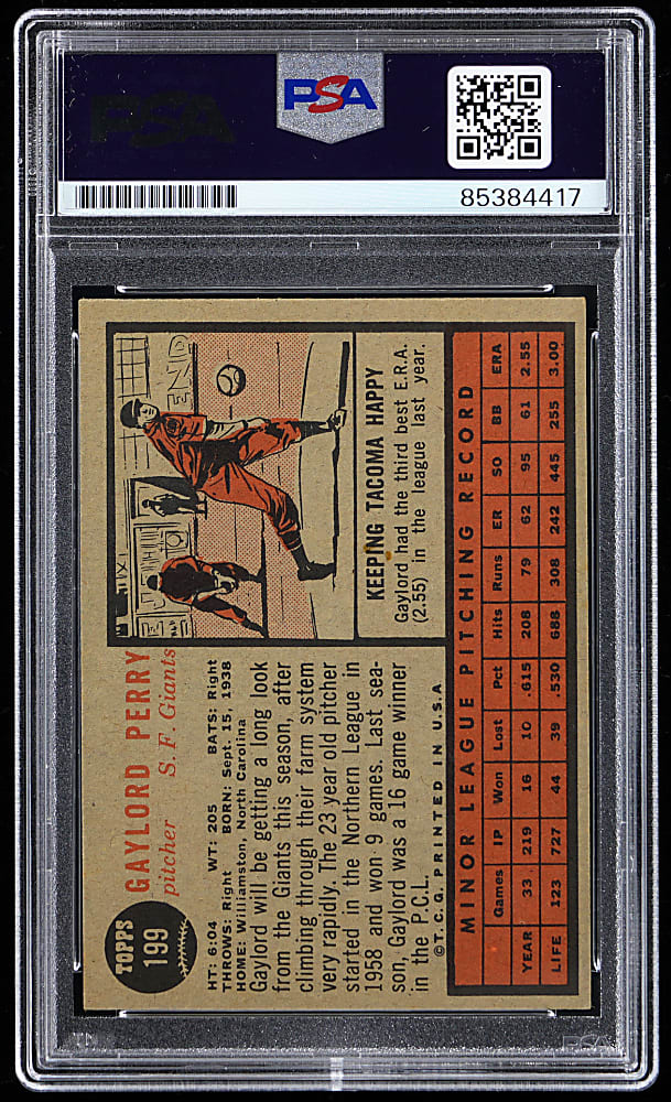 1962 Topps #199 Gaylord Perry Signed Rookie - PSA/DNA Authentic