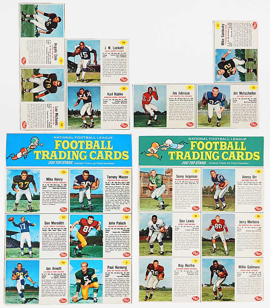 1962 Post Cereal Football Uncut Panels (4) with Hall of Famers & Shortprints