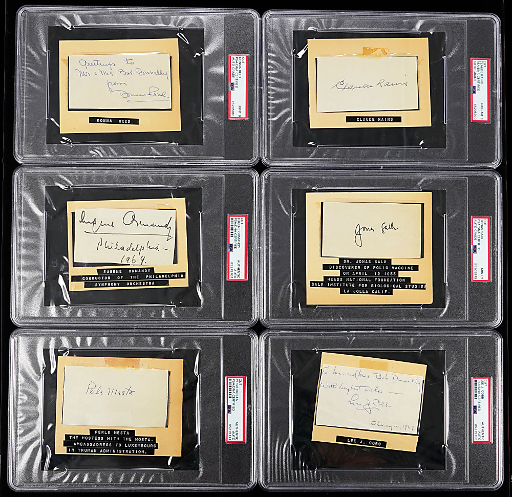 Entertainers/Celebrities Signed 4x6 PSA Encapsulated Group (6) with Rains, Salk & Reed