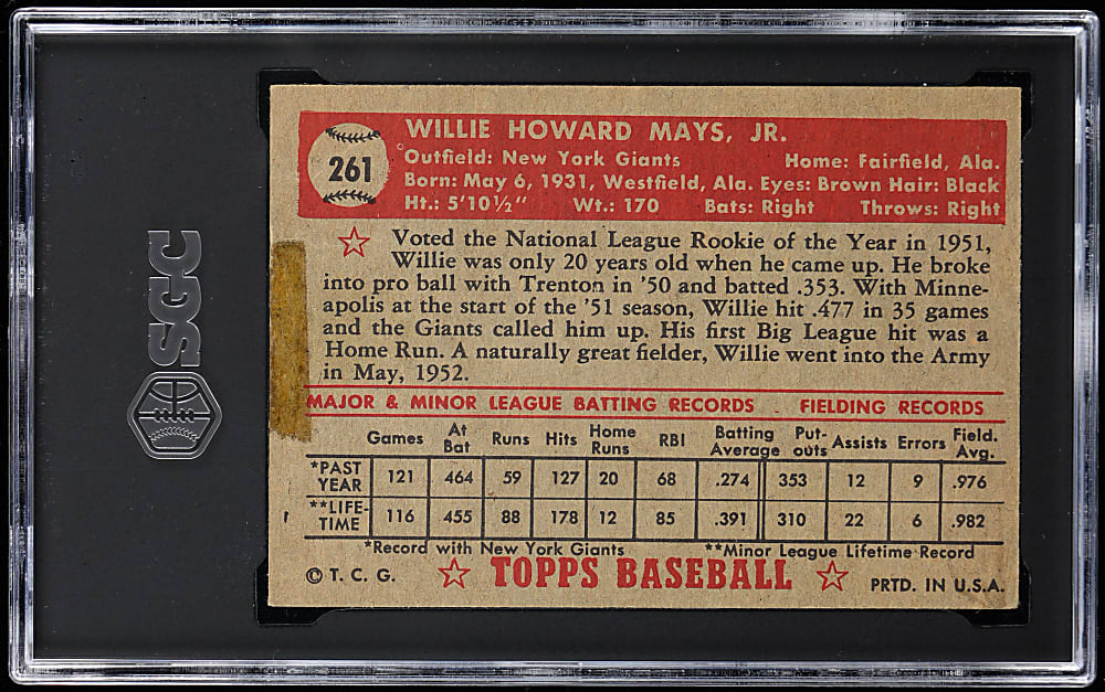 1952 Topps #261 Willie Mays SGC FAIR 1.5