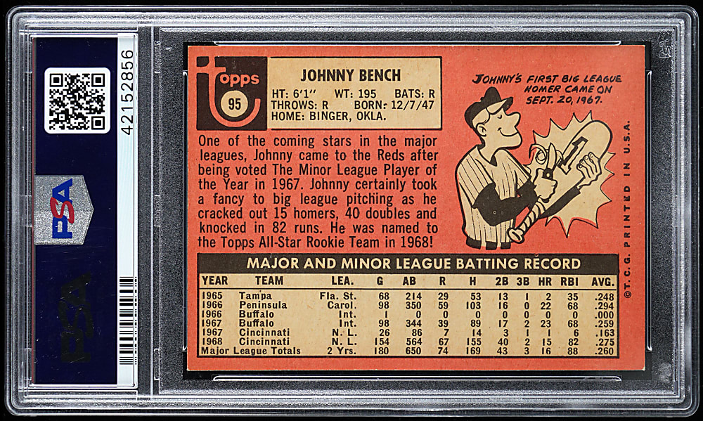 1969 Topps #95 Johnny Bench PSA NM-MT 8