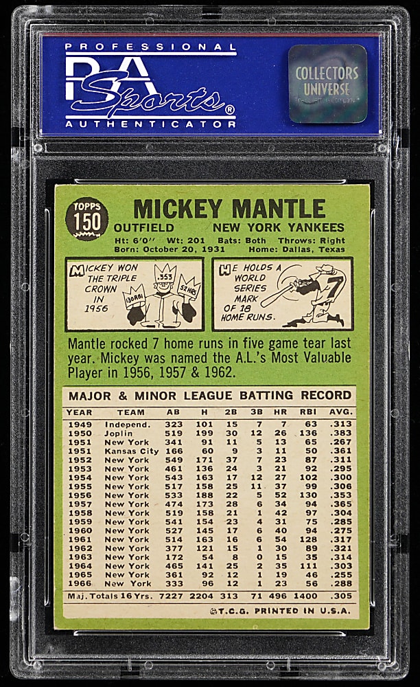 1967 Topps #150 Mickey Mantle PSA EX-MT 6