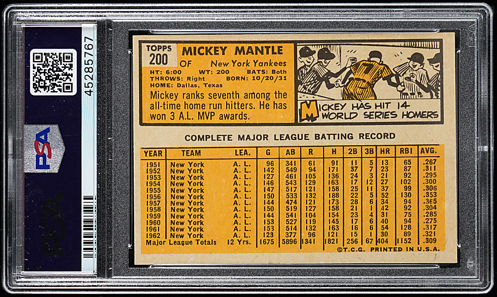 1963 Topps #200 Mickey Mantle PSA NM+ 7.5