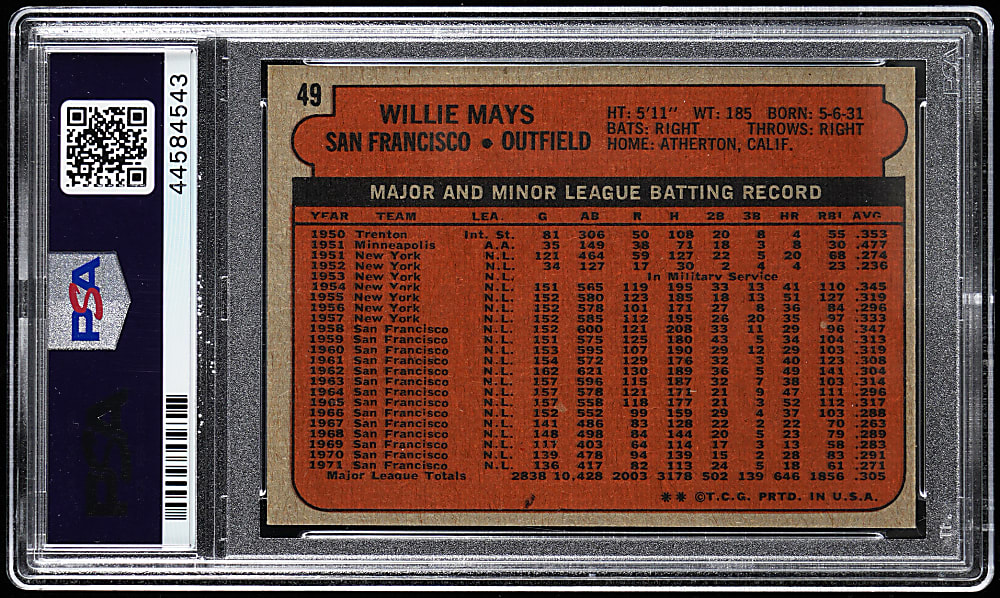 1972 Topps #49 Willie Mays PSA MINT 9