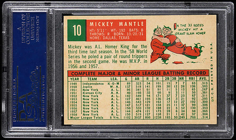 1959 Topps #10 Mickey Mantle PSA EX-MT 6