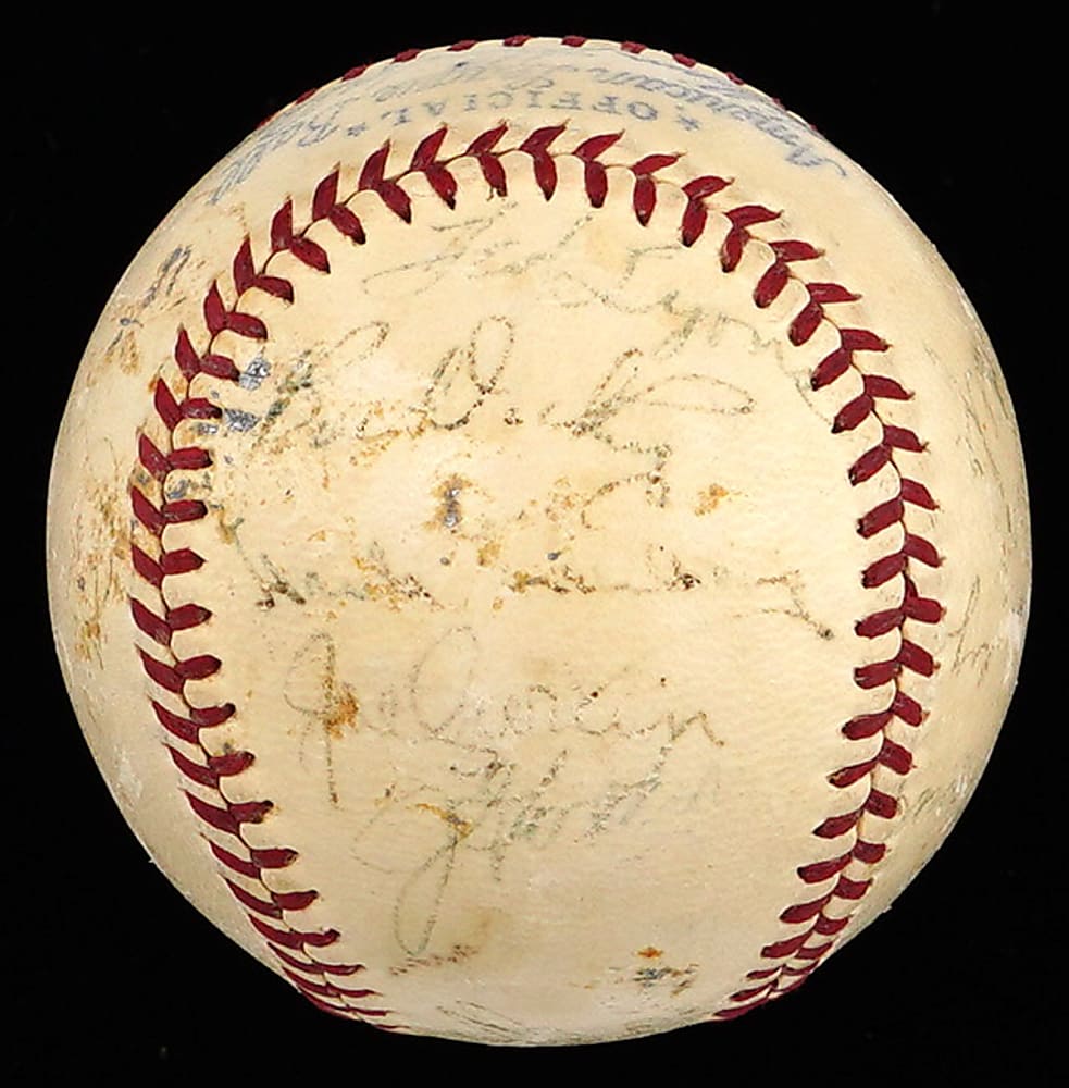 1939 American League All-Stars Team Signed OAL/Harridge Baseball with (21) Signatures Including Jimmie Foxx, Joe DiMaggio, Hank Greenberg - Full JSA LOA