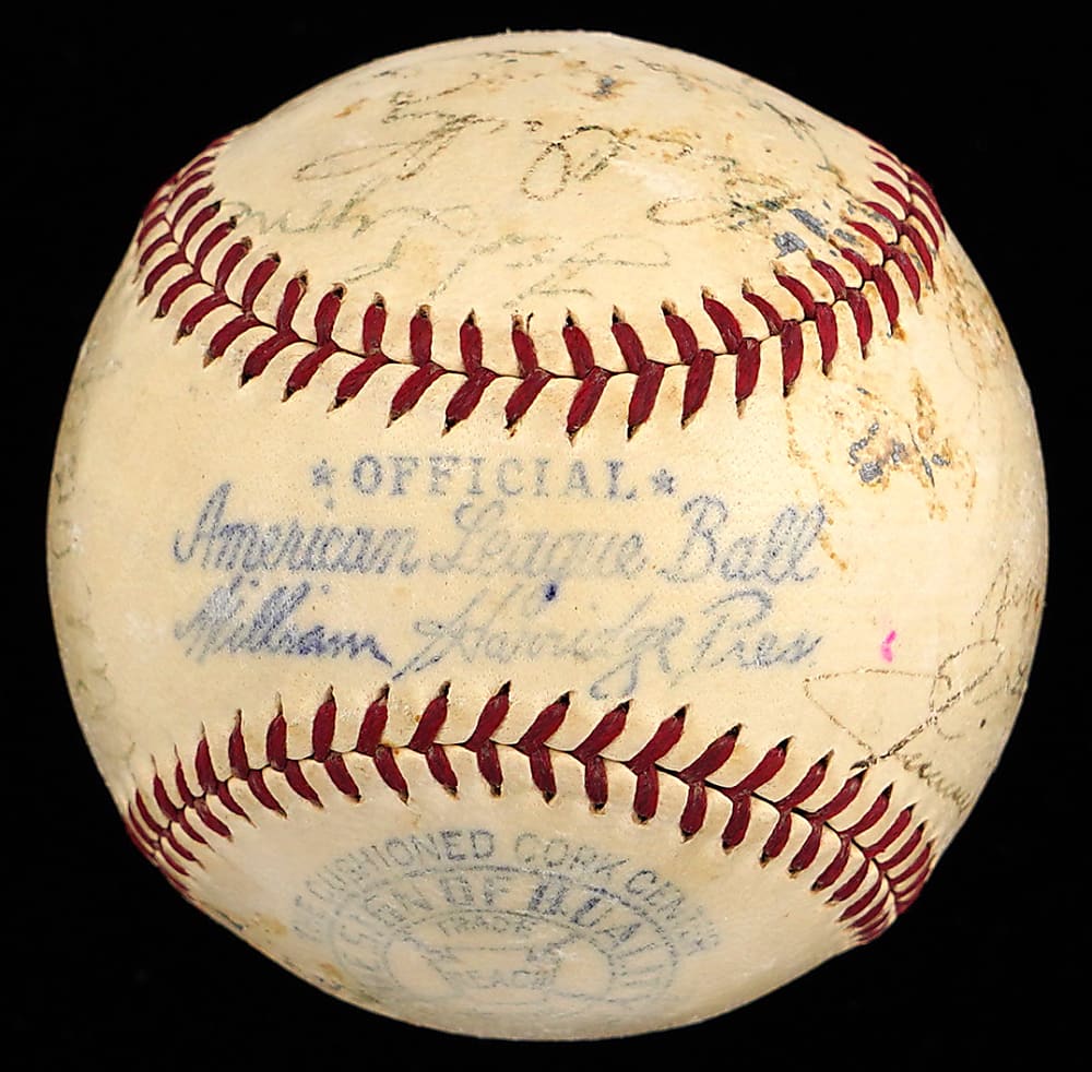 1939 American League All-Stars Team Signed OAL/Harridge Baseball with (21) Signatures Including Jimmie Foxx, Joe DiMaggio, Hank Greenberg - Full JSA LOA