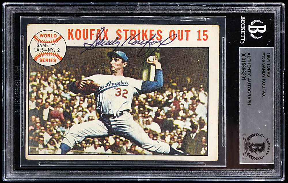 1964 Topps #136 World Series Game 1 Sandy Koufax Strikes Out 15 Signed - Beckett Authentic