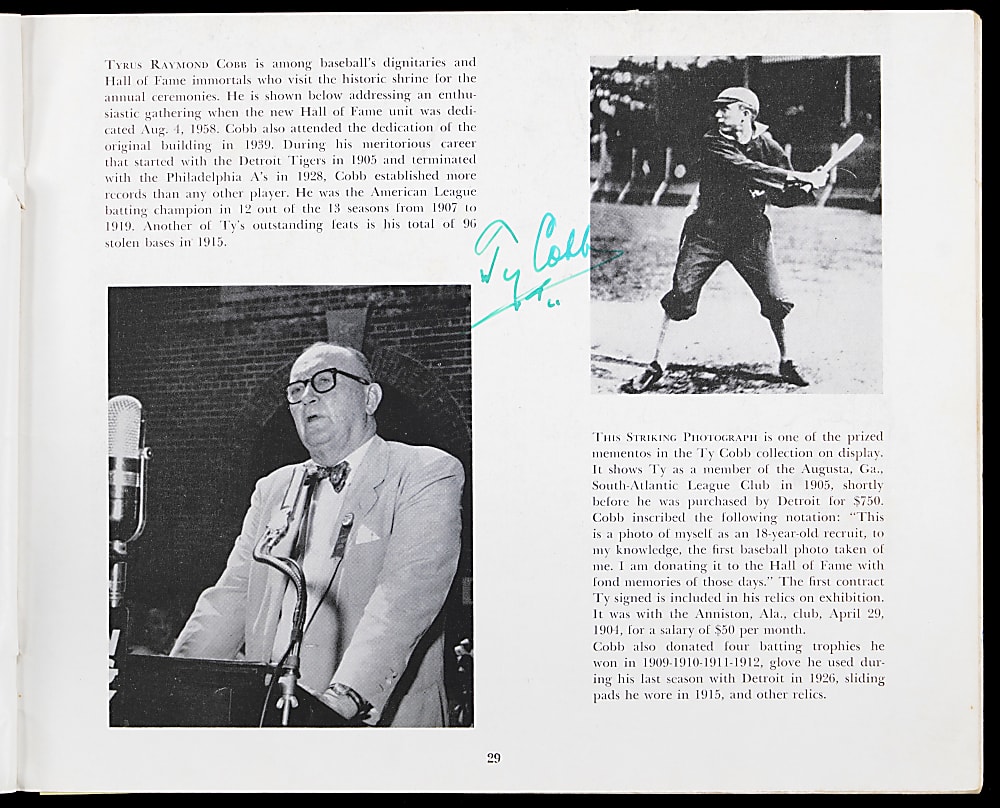 1961 Baseball Hall of Fame & Museum Multi-Signed Program with 42 Total Signatures Including 2 Ty Cobb, Jimmie Foxx, Joe DiMaggio, Hank Greenberg - LOADED! Full JSA LOA