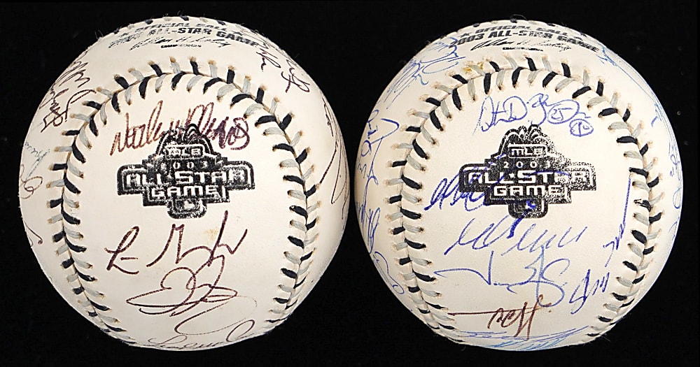 2003 American League & National League All-Stars Team-Signed Baseballs (2) with (59) Signatures Including Halladay, Ichiro & Pujols - MLB Hologram Stickers