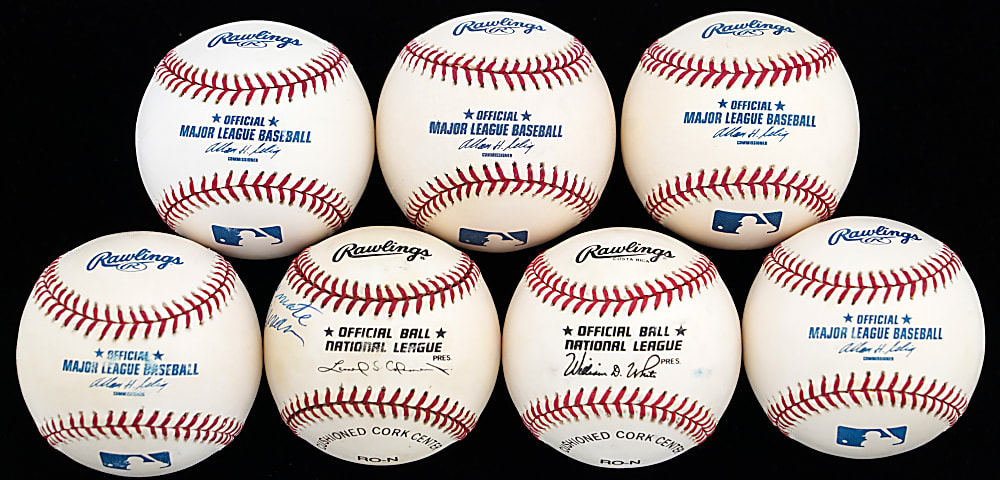 Celebrity Signed Baseball Collection (7) with Cosby, Neiman, Reiner & James Taylor