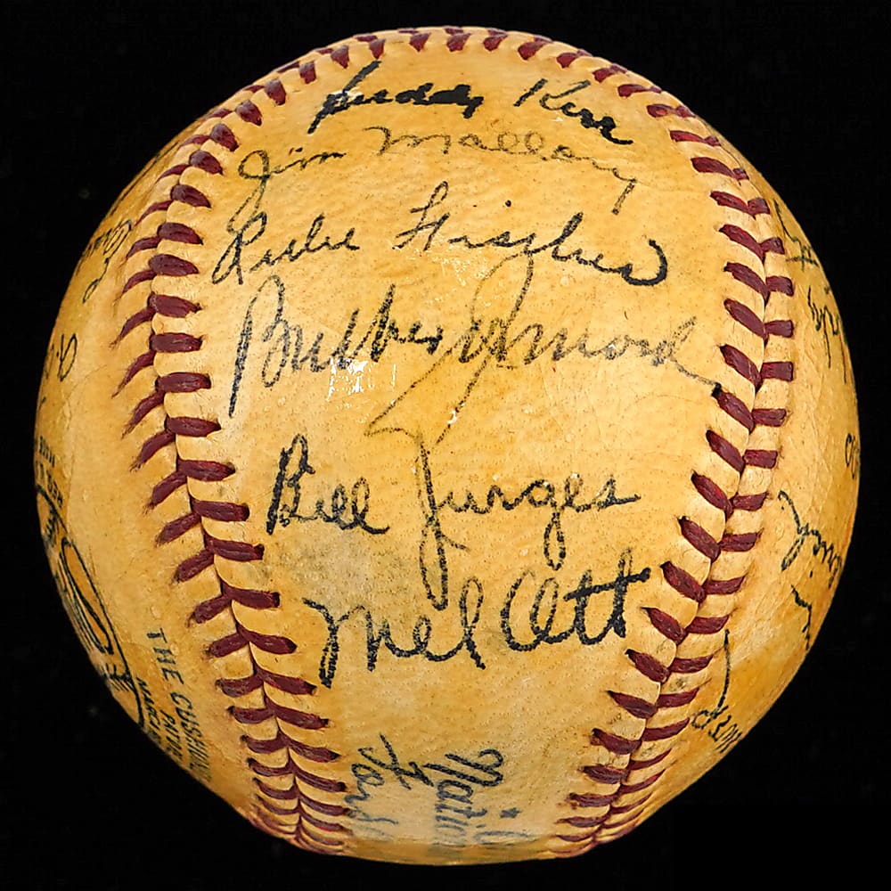 1945 New York Giants Team-Signed Baseball with Ott, Lombardi & Luque - Full JSA LOA