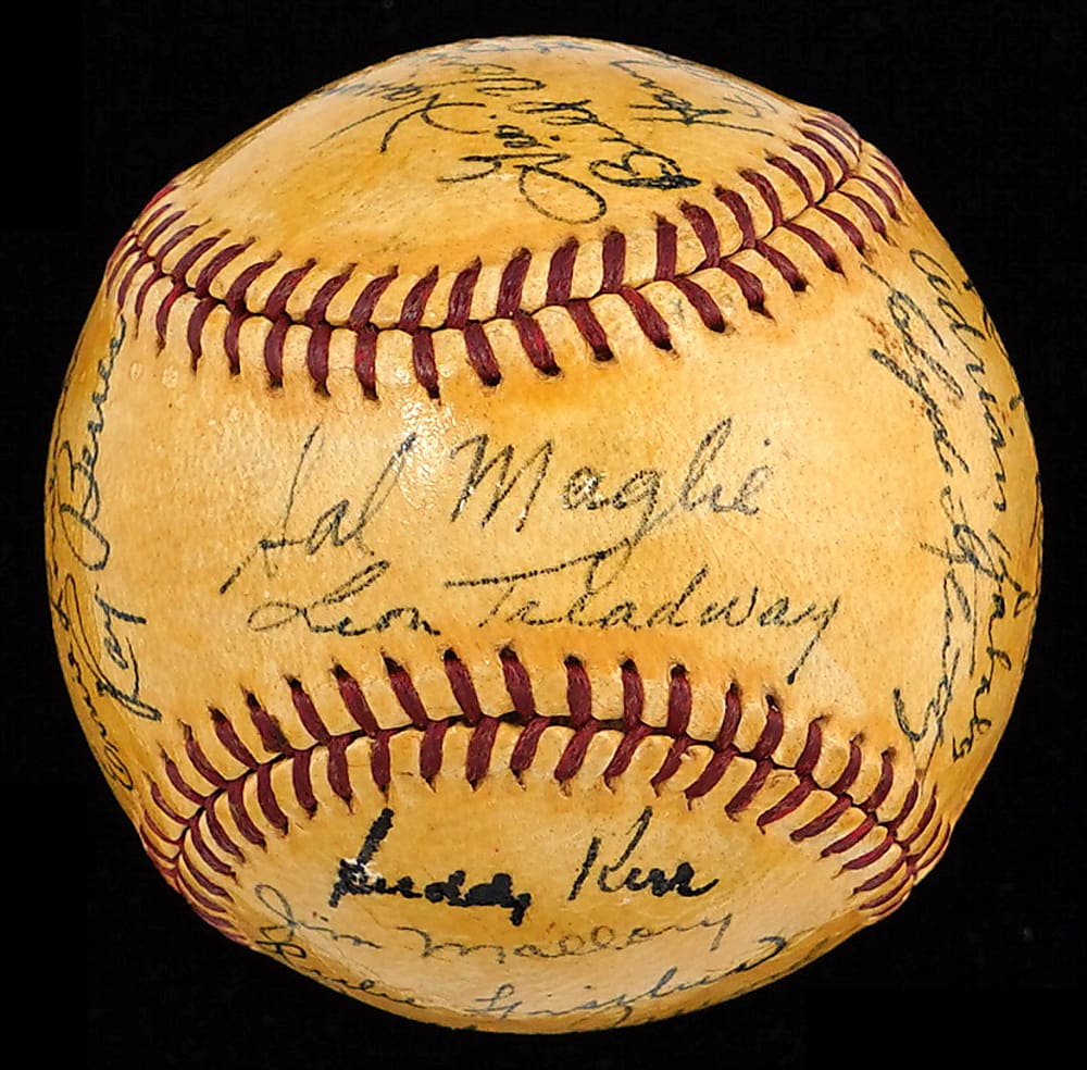 1945 New York Giants Team-Signed Baseball with Ott, Lombardi & Luque - Full JSA LOA