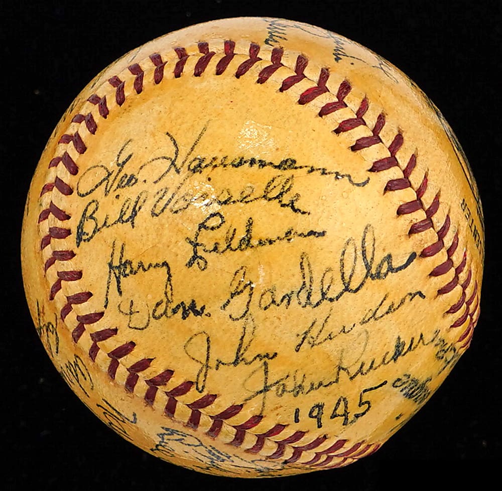 1945 New York Giants Team-Signed Baseball with Ott, Lombardi & Luque - Full JSA LOA
