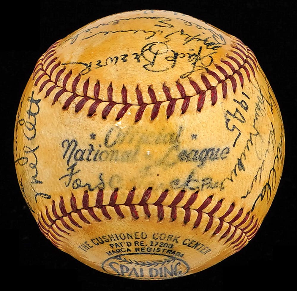 1945 New York Giants Team-Signed Baseball with Ott, Lombardi & Luque - Full JSA LOA