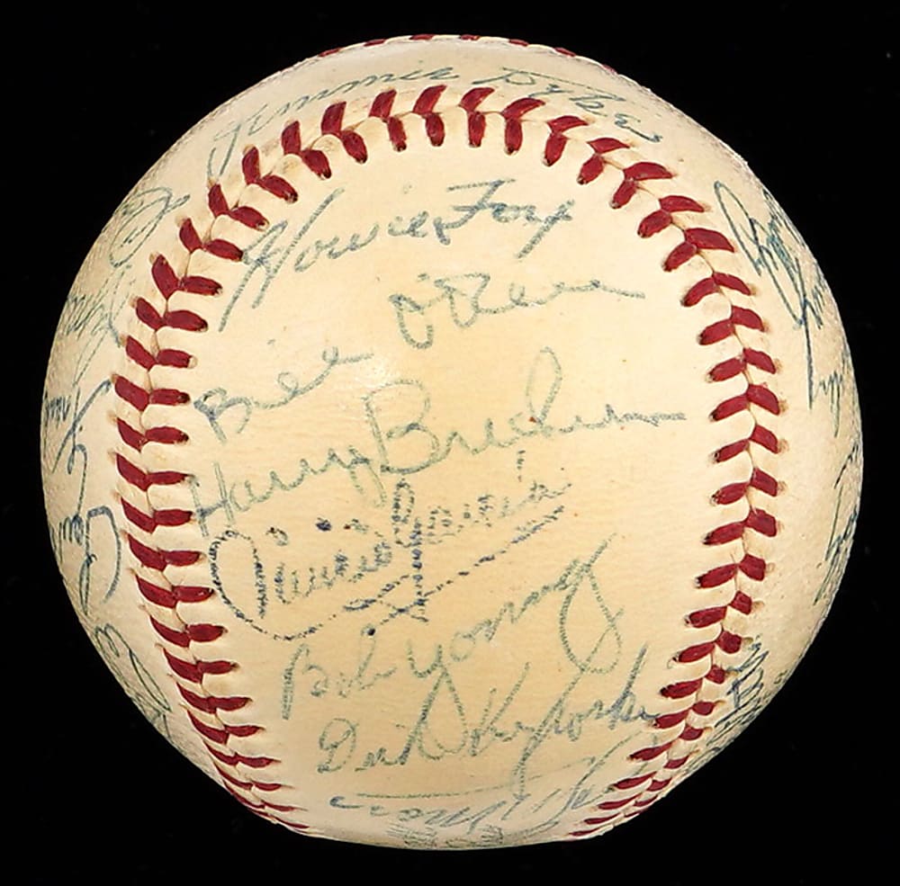 1954 Baltimore Orioles Inaugural Season Team-Signed OAL/Harridge Baseball with (28) Signatures Including Fox, Dykes - Full JSA LOA