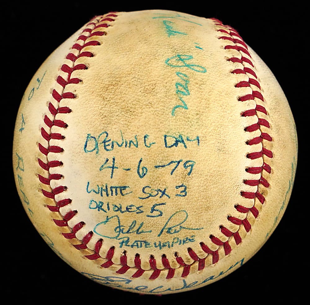 1979 Baltimore Orioles Vs. Chicago White Sox Opening Day Memorial Baseball Signed by Umpire Crew (6) + Earl Weaver