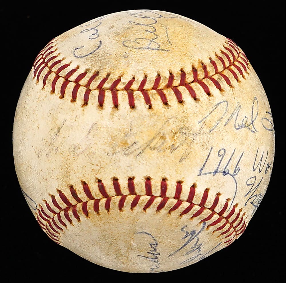 1966 World Series Umpire Crew Signed Baseball with (7) Signatures Including Nestor Chylak