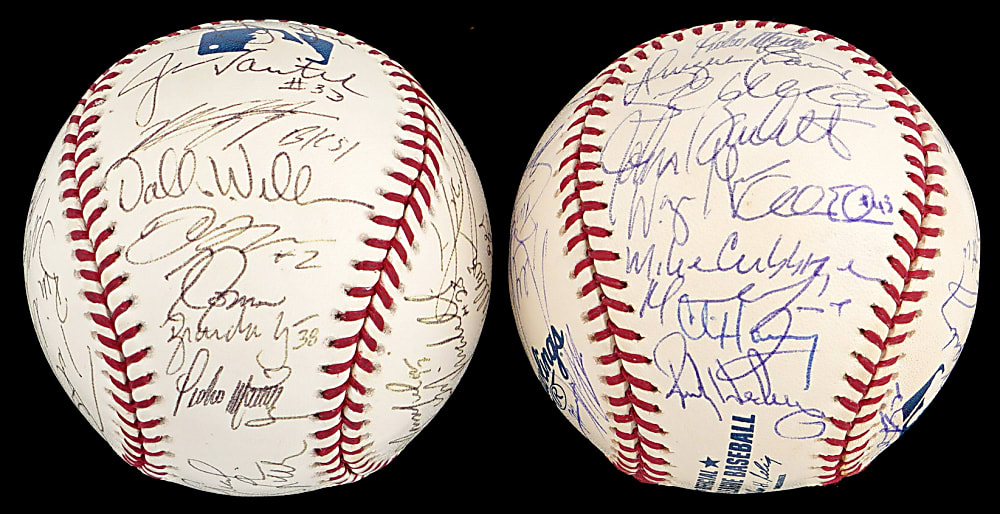 2002 & 2003 Boston Red Sox Team Signed Baseball Pair (59) Sigs with Henderson, Ortiz, Pedro (2), Ramirez & Wakefield