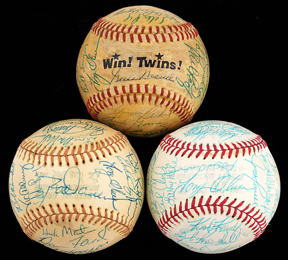 1976-1977 Minnesota Twins Team Signed Balls Trio (98) with Bostock (2), Carew (3) & Oliva (3)