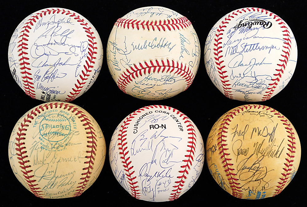 1975-1997 Team-Signed Baseballs (6) with (186) Signatures Including Various Hall of Famers