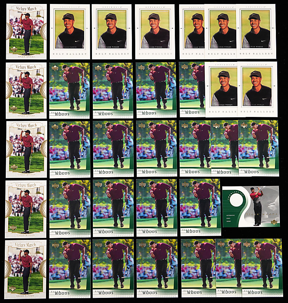 2001 Upper Deck Golf Tiger Woods Hoard (221) with (20) #1 Rookie & Tour Threads Relic (White Shirt)
