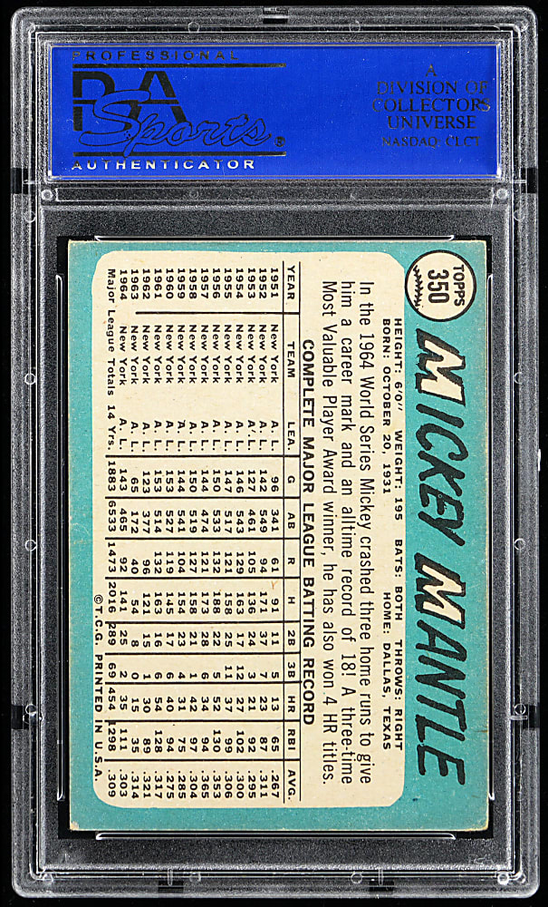 1965 Topps #350 Mickey Mantle PSA VG-EX 4