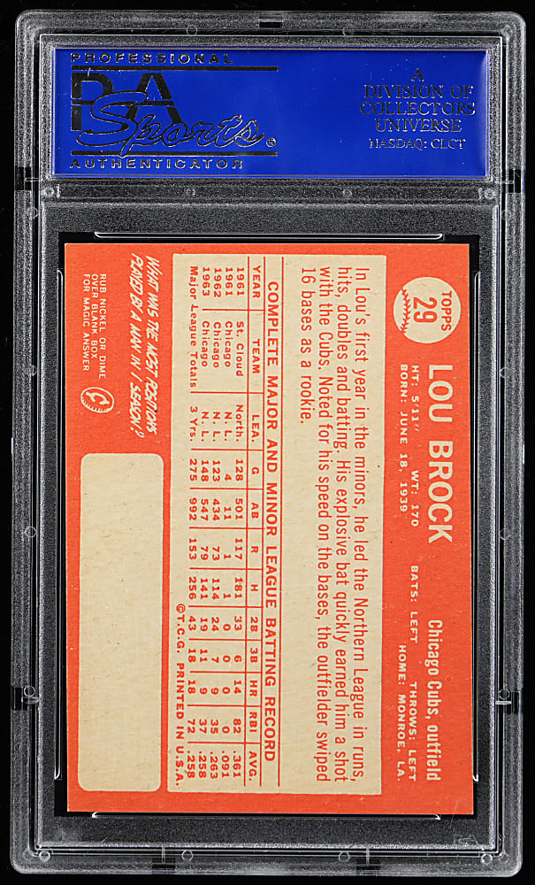 1964 Topps #29 Lou Brock PSA NM-MT 8