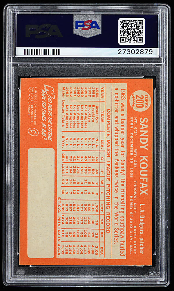 1964 Topps #200 Sandy Koufax PSA NM 7