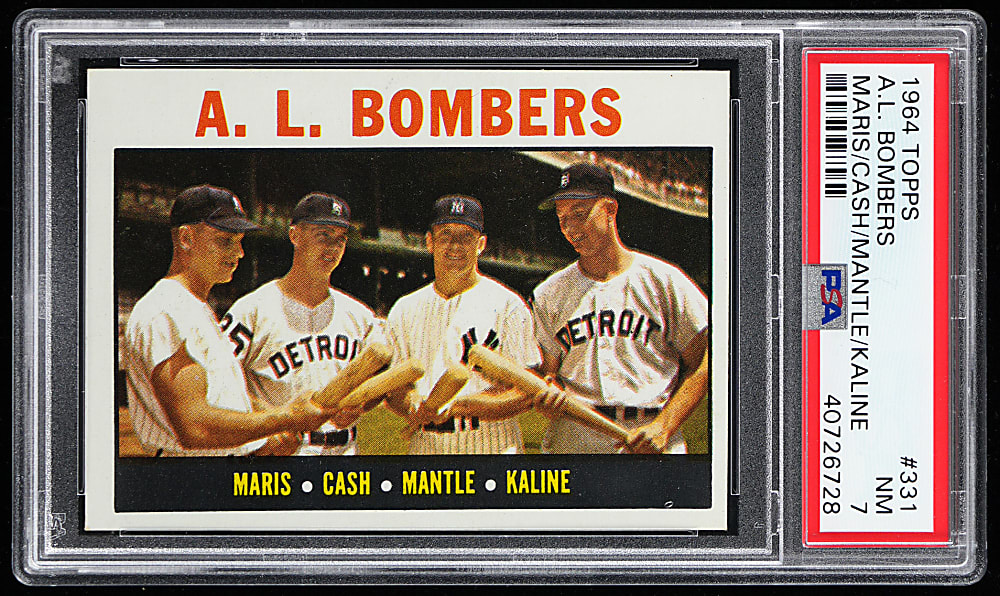 1964 Topps #331 A.L. Bombers with Mickey Mantle & Roger Maris PSA NM 7
