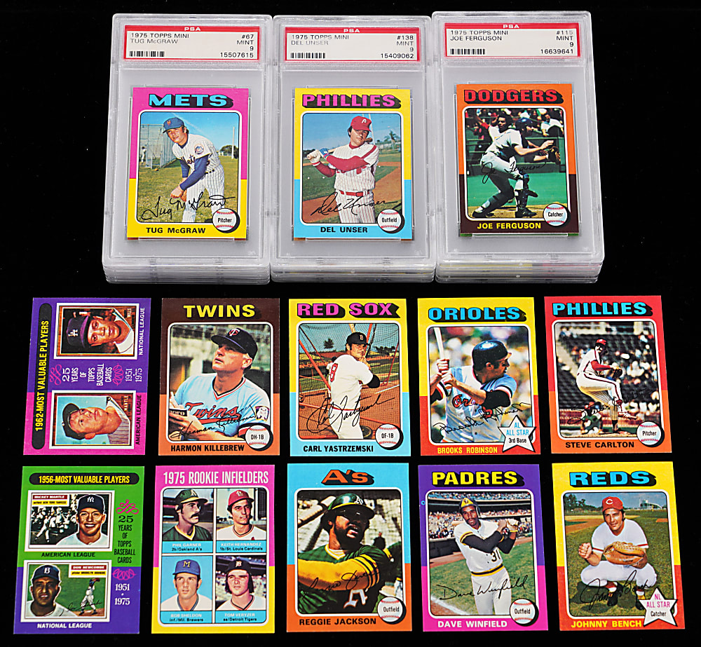 1975 Topps Mini Near Complete Set (603/660) with 90 PSA Graded Including 62 PSA MINT 9 - Sharp!