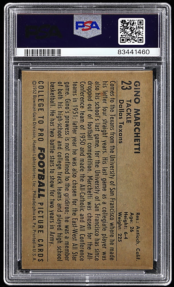1952 Bowman Football Large #23 Gino Marchetti Rookie PSA EX-MT 6