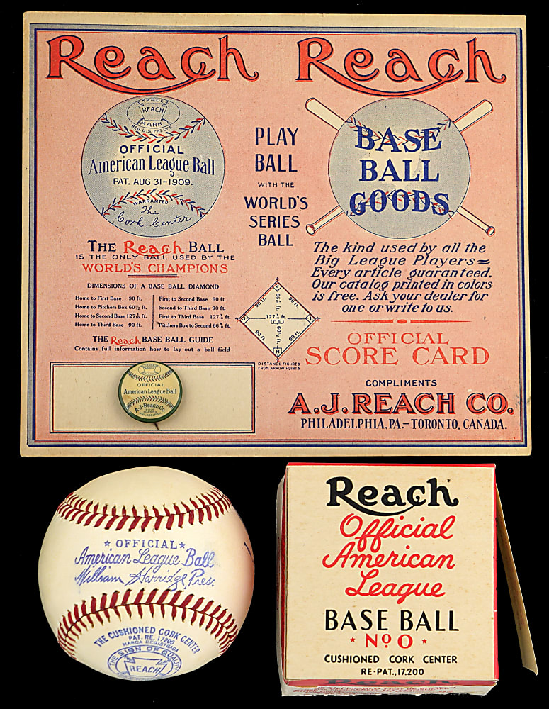 1900s-1940s Reach Baseball Trio with Gorgeous Harridge OAL / Piedmont League Baseball with Box