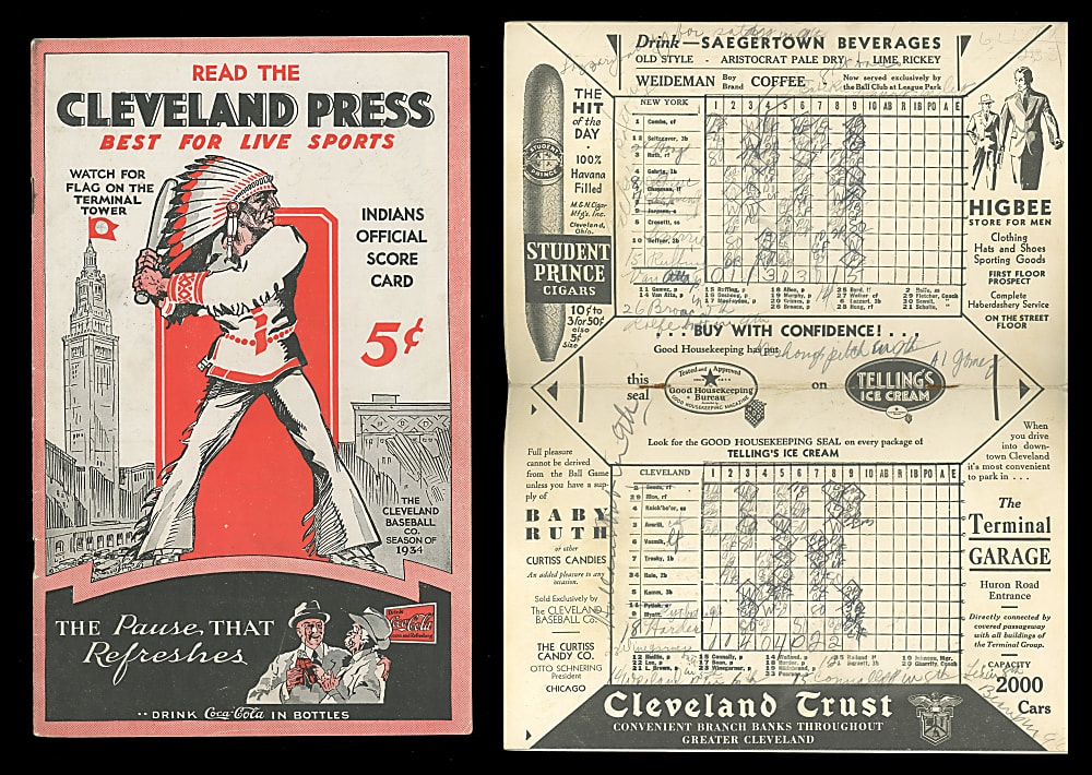 1934 New York Yankees at Cleveland Indians Program (7/18/34) Featuring Lou Gehrig & Babe Ruth