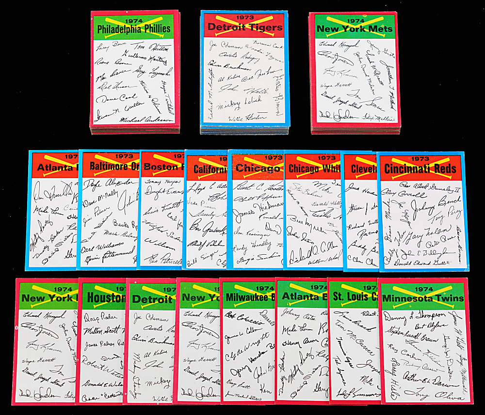1973 Topps & O-Pee-Chee Blue Checklist Complete Set (24) Plus (9) Extra & (64) 1974 Topps Red Checklists