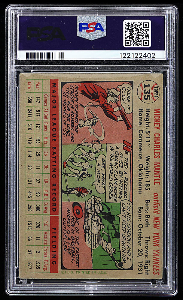 1956 Topps #135 Mickey Mantle Gray Back PSA VG-EX 4