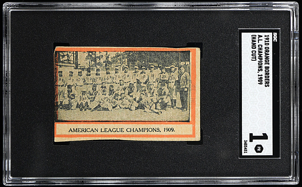 1910 Orange Borders Detroit Tigers 1909 A.L. Champions (Hand Cut) SGC POOR 1