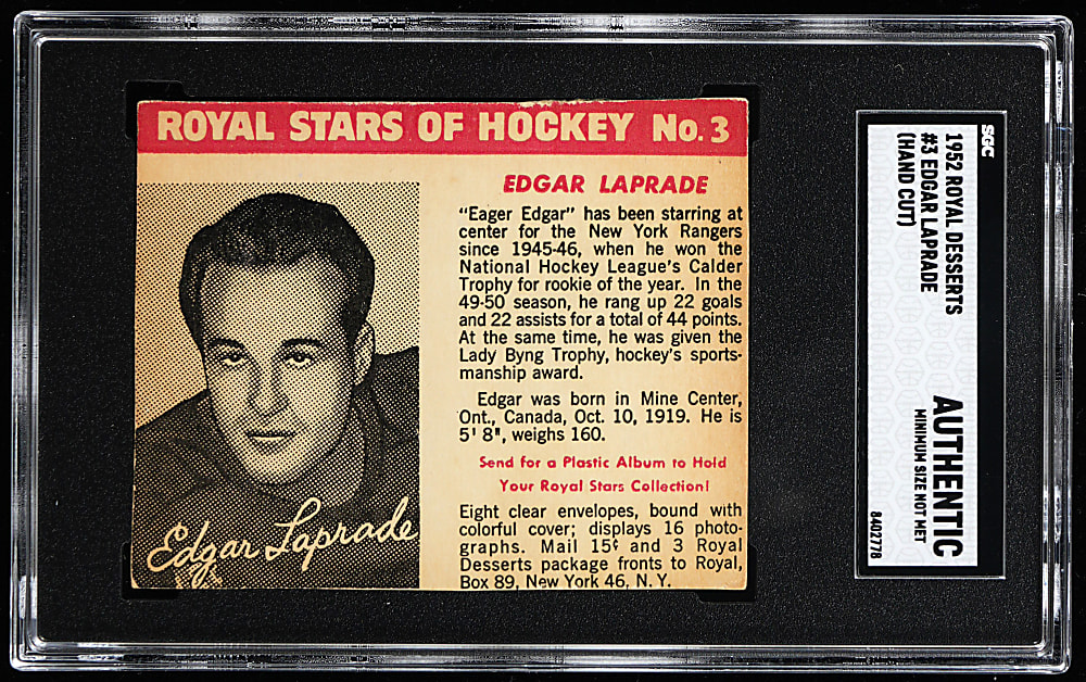 1952 Royal Desserts Hockey #3 Edgar Laprade SGC Authentic