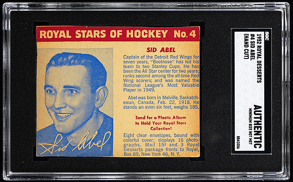 1952 Royal Desserts Hockey #4 Sid Abel Blue Tint SGC Authentic