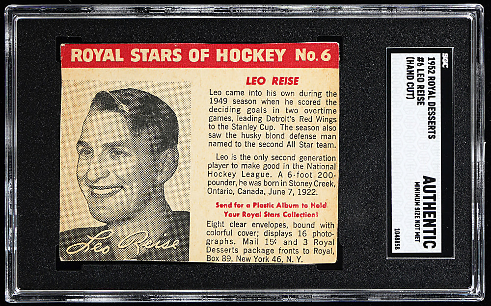 1952 Royal Desserts Hockey #6 Leo Reise SGC Authentic