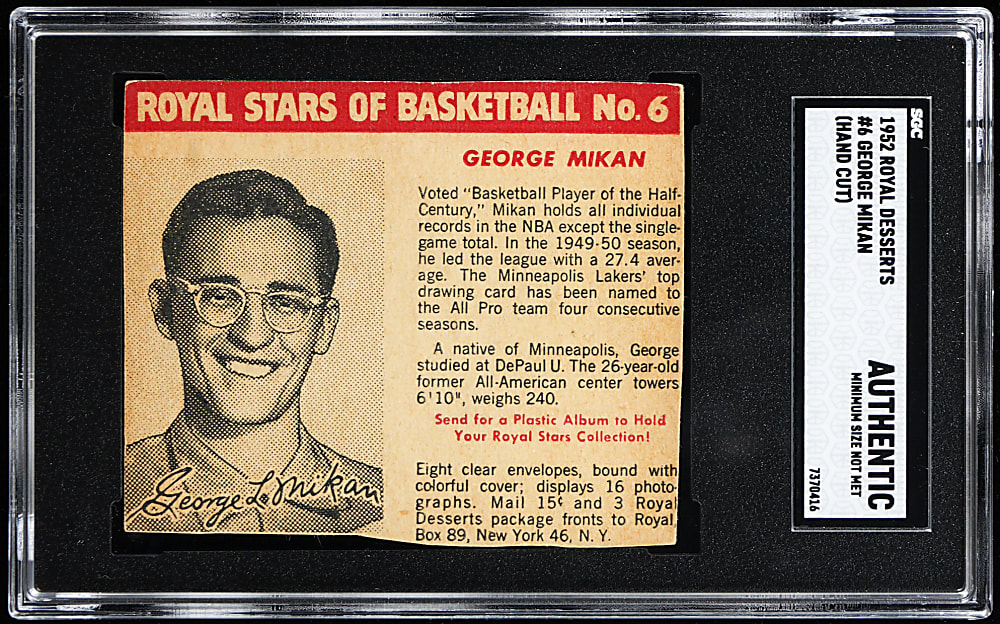1952 Royal Desserts Basketball #6 George Mikan SGC Authentic