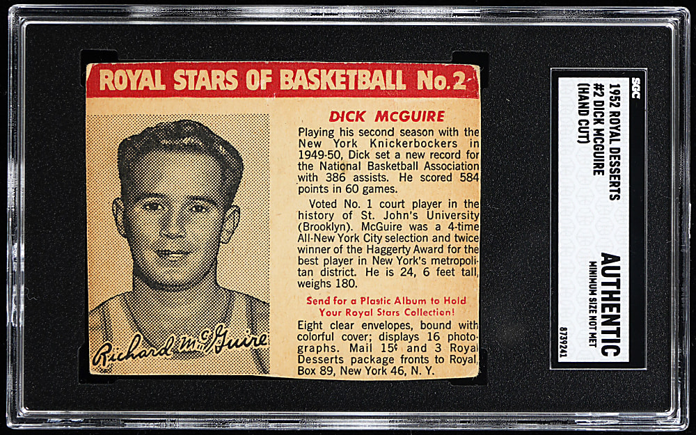 1952 Royal Desserts Basketball #2 Dick McGuire SGC Authentic