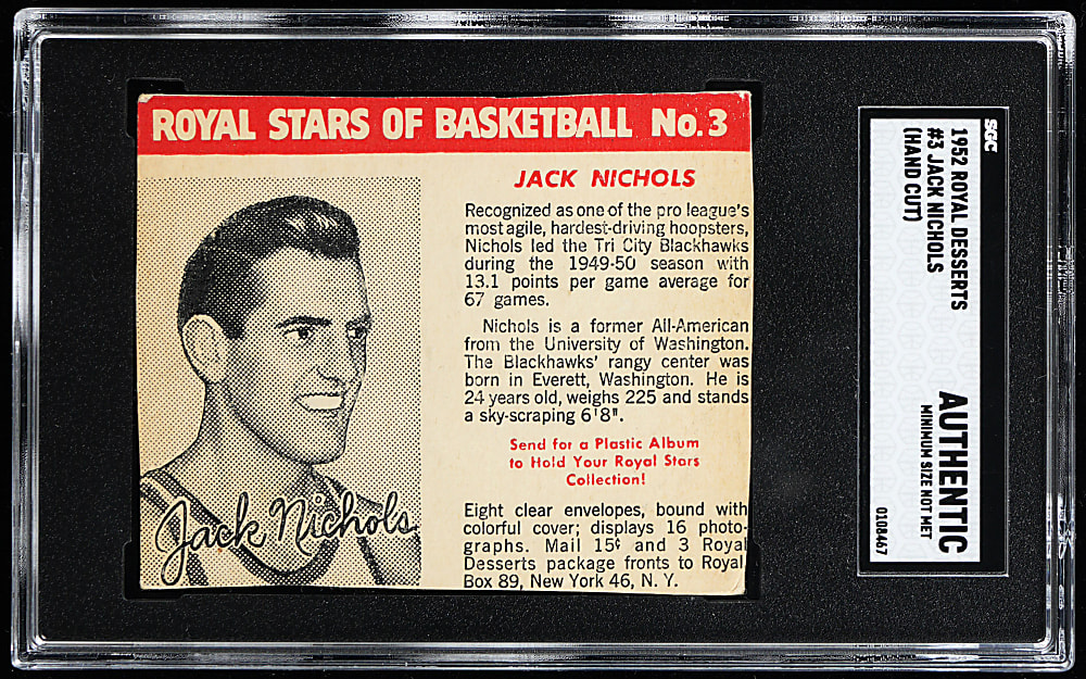 1952 Royal Desserts Basketball #3 Jack Nichols SGC Authentic